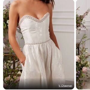 V. CHAPMAN LUCIA STRAPLESS PEARL-EMBELLISHED A-LINE MIDI DRESS